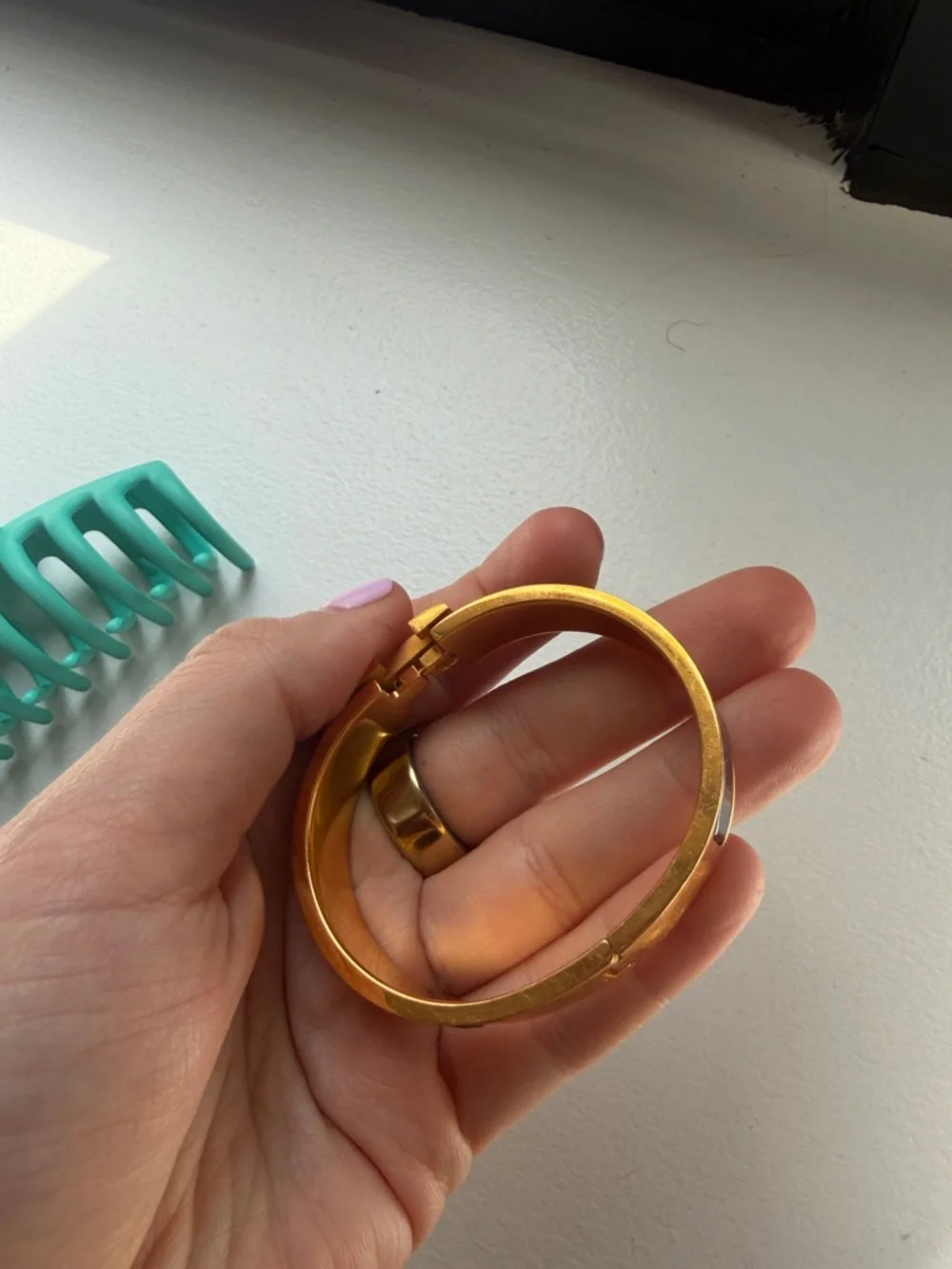 Hermes Gold-Tone Bracelet with Black Enamel Inlay (small size and Authentic!)